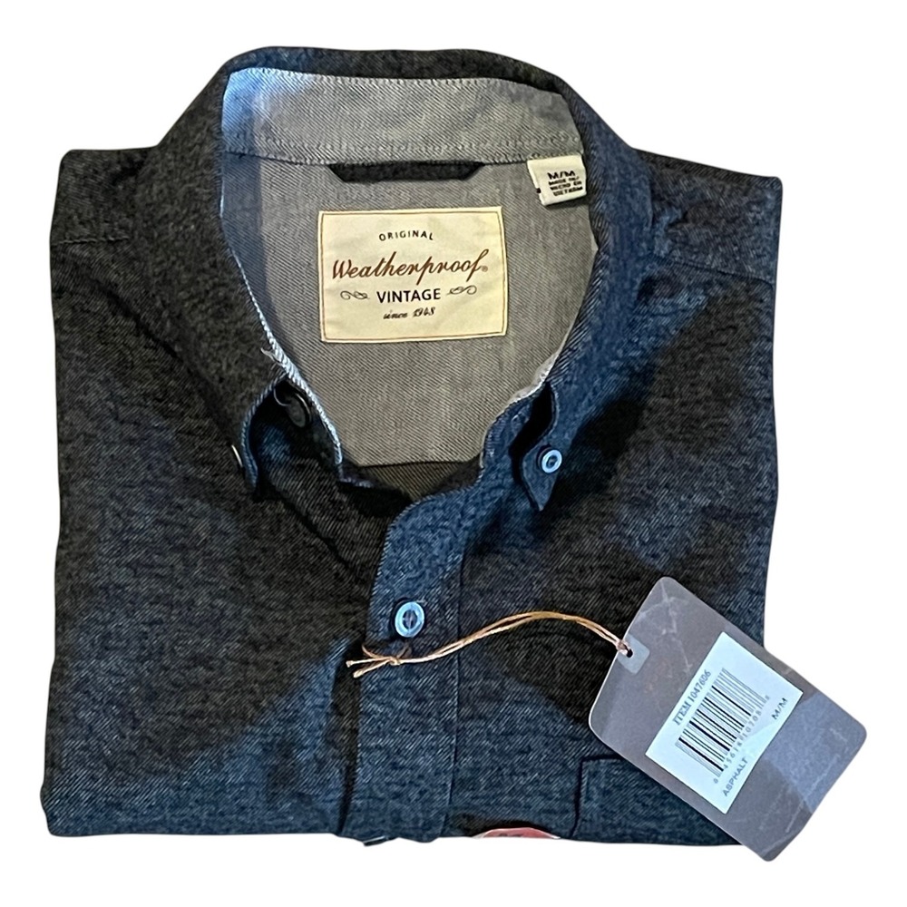 Original Weatherproof Vintage Men's MED Dark Gray Flannel Button Down Shirt NWT